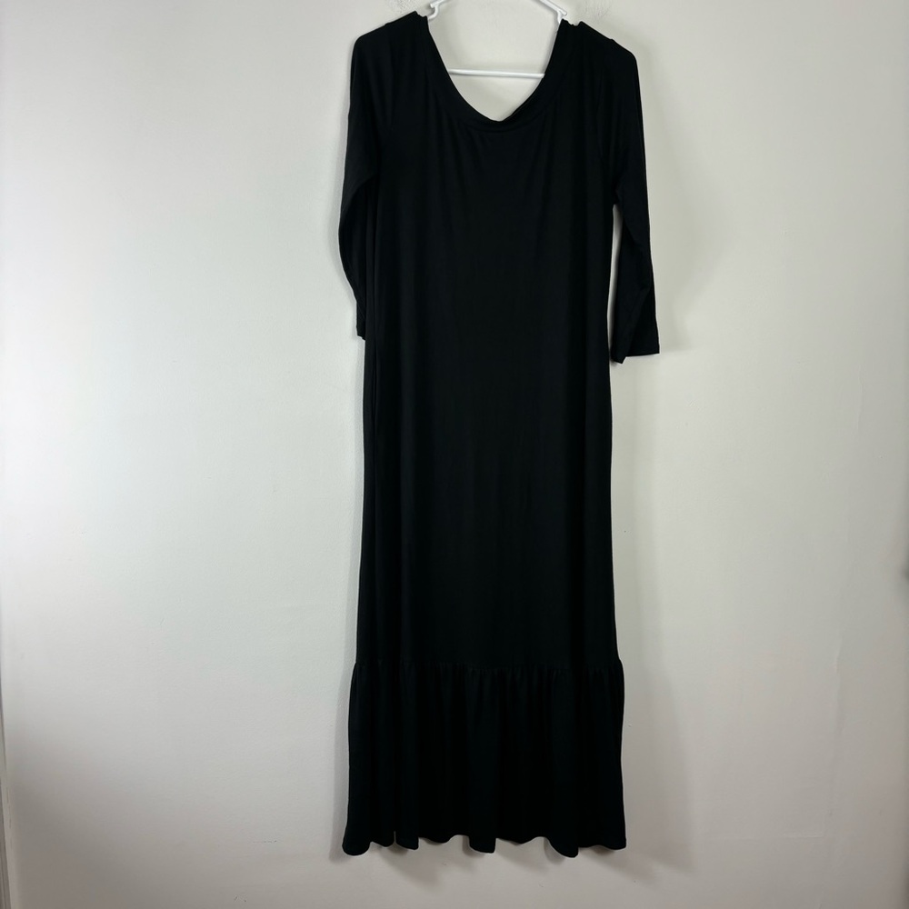 Zenana Outfitters Black Midi Dress Women’s S 3/4 Sleeve Boxy Oversized Stretch